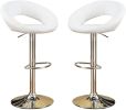 White Faux Leather Stool Adjustable Height Chairs Set of 2 Chair Swivel Design Chrome Base PVC Dining Furniture