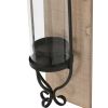 21 Inch Industrial Wall Mount Wood Candle Holder With Glass Hurrican, Set of 2, Black