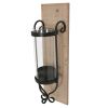 21 Inch Industrial Wall Mount Wood Candle Holder With Glass Hurrican, Set of 2, Black