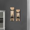 21 Inch Industrial Wall Mount Wood Candle Holder With Glass Hurrican, Set of 2, Black