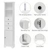 White Tall Bathroom Cabinet, Freestanding Storage Cabinet with 3 Drawers and Adjustable Shelf, MDF Board with Painted Finish
