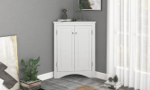 Triangle Bathroom Storage Cabinet with Adjustable Shelves;  Freestanding Floor Cabinet for Home Kitchen