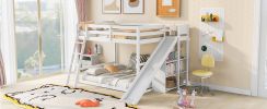 Full over Full Bunk Bed with Ladder, Slide and Shelves